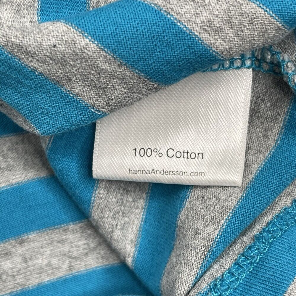 Hanna Andersson Girls Dress 140 US Size 10 Long Sleeve Blue Gray Striped Cotton - Picture 7 of 7